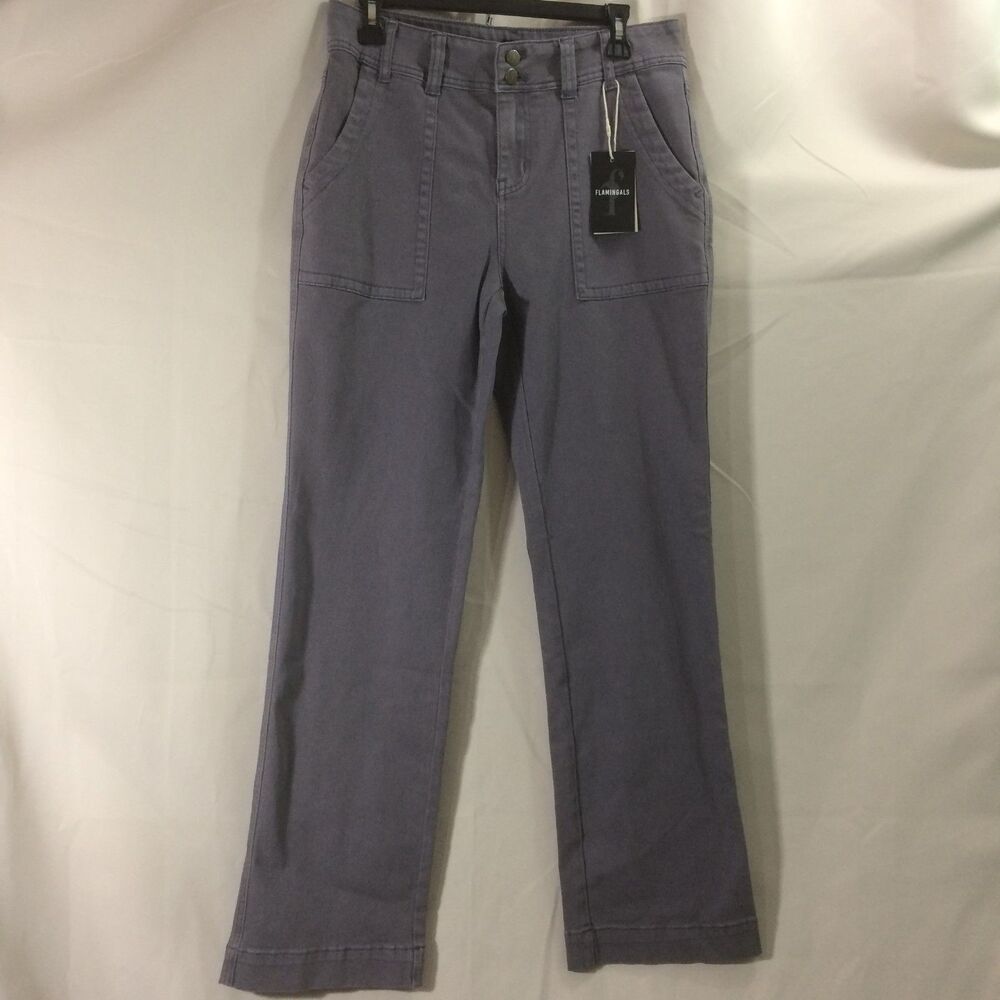 NEW Flamingals Wide Leg Pants Gray Patch Pocket NWT Stretch Womens Large - Picture 3 of 7